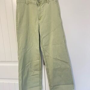 Oat New York Women Jeans High Rise Wide Leg Light Green Raw Hem 10/30